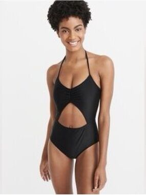 Abercrombie & Fitch Black Halter Cutout One-Piece Swimsuit